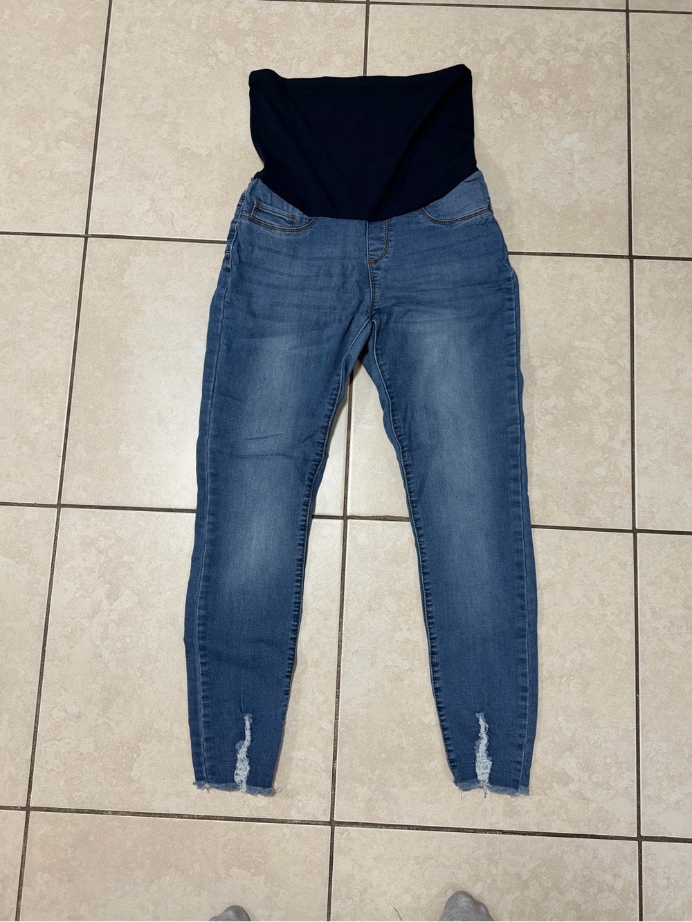 Maternity Slim Fit Blue Denim Jeans with Black Stretch Panel